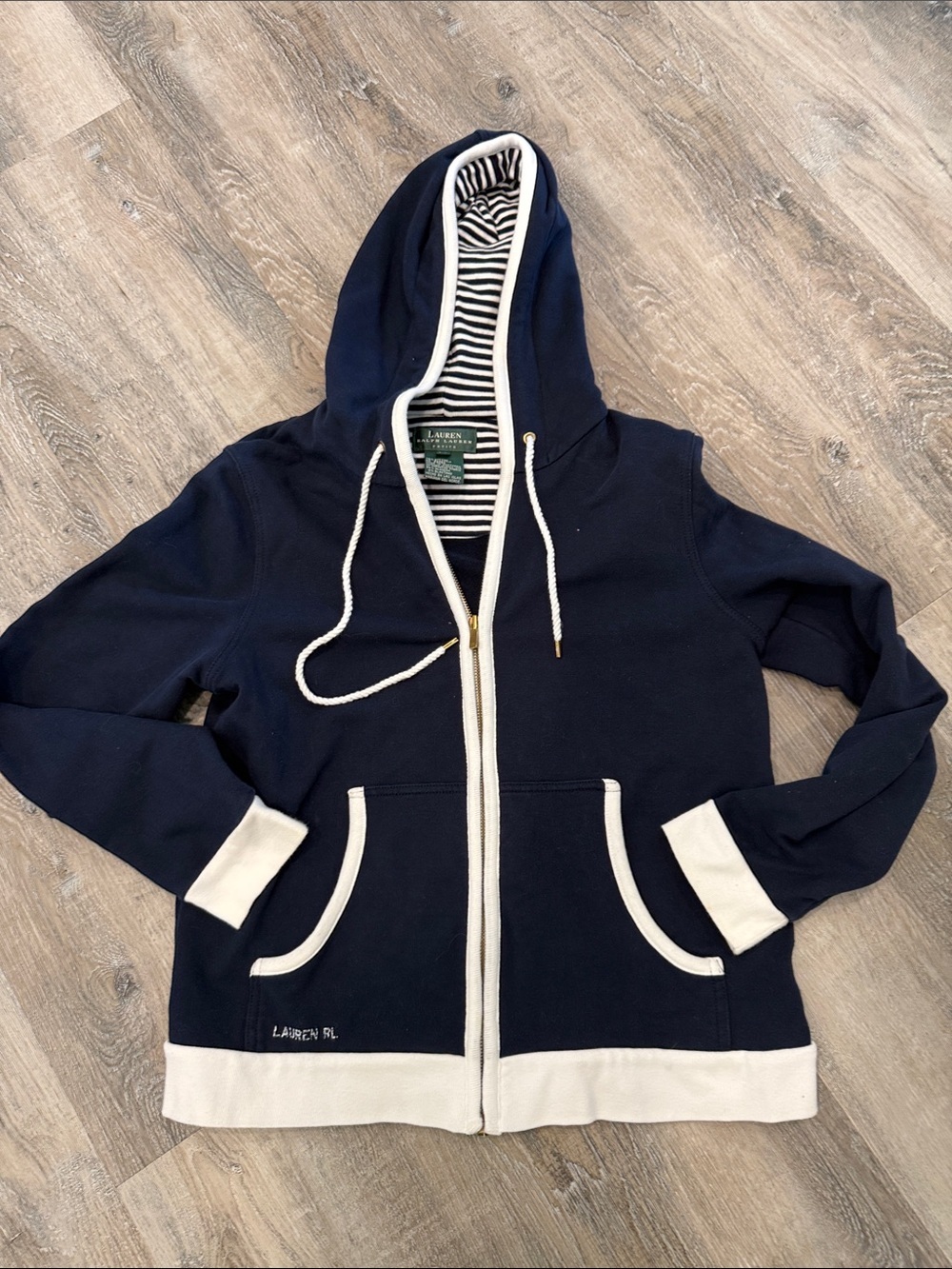 Lauren Ralph Lauren Navy and White Zip Hoodie sz xsp